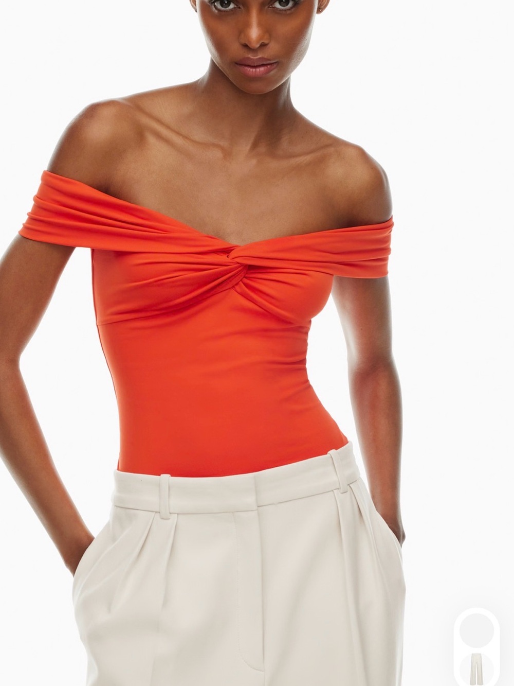 Aritzia contour Women’s Off-Shoulder Twist Front Top in Orange